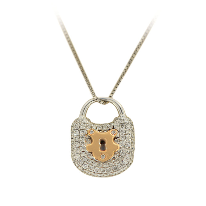 1P315 - Diamond Lock Shaped Pendant with Necklace